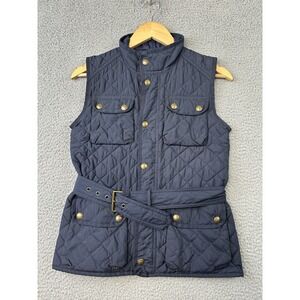 Polo Ralph Lauren Quilted Barn Vest Blue Kid Size Large 12-14 Belted Pockets NWT